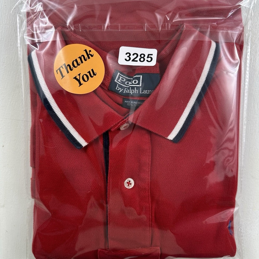 Vtg Ralph Lauren Mens XL Polo Shirt Red Navy Blue Pony Rugby Golf Short Sleeve - Picture 13 of 13
